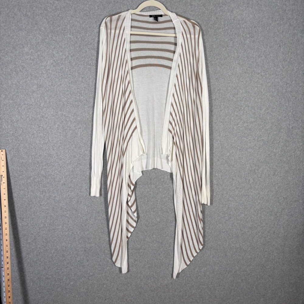 MNG Mango Wrap Cardigan Medium White Tan Drape Waterfall Thin Beach Boho Neutral